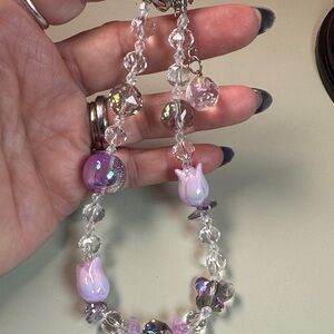 Elegant Purple and Clear Beaded Cellophane Bracelet or Purse Chain